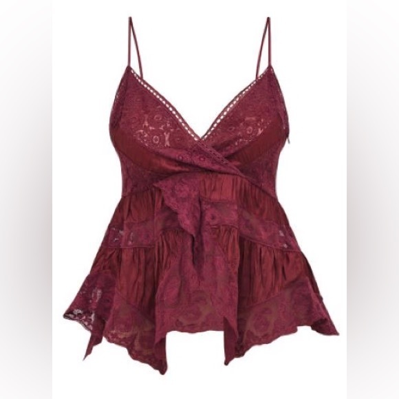 NWOT LoveShackFancy Luschia Lace Top in Oxblood